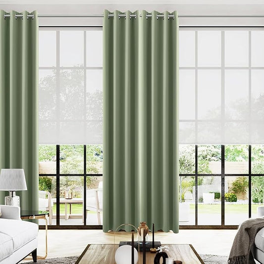 KOUFALL Retro Vintage Curtains for Bedroom,Green Farmhouse Blackout Elegant Curtains & Drapes for Living Room