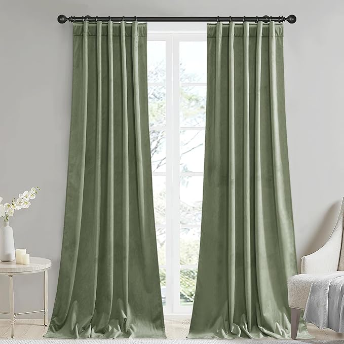 StangH Sage Green Velvet Curtains 90 inches Holiday Decor Backdrops for Christmas Party, Solid Room Darkening Drapes Temperature Balance Room Dividers for Living Room/Hallway, W42x L90, 2 Panels