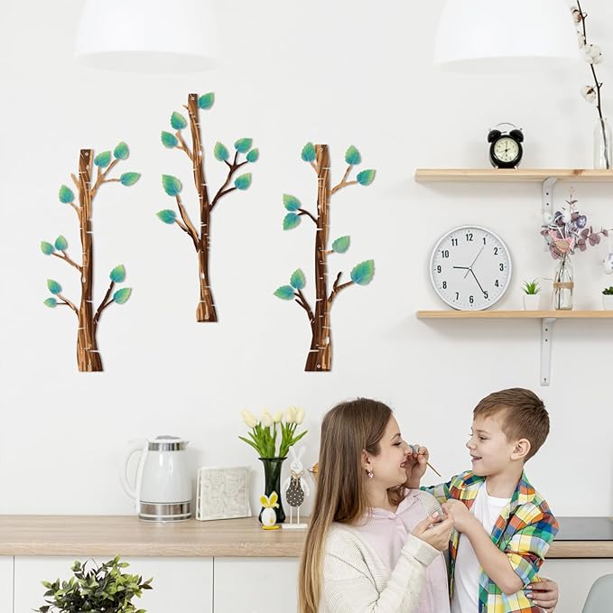Metal Tree Wall Decor, Birch Tree Wall Art, Tree Branches Vertical Metal Wall Rustic Wall Sculpture for Home Living Room Bedroom Bathroom (Colorful)