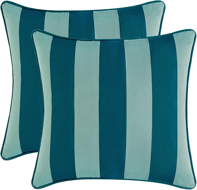 MONDAY MOOSE Decorative Throw Pillow Covers Cushion Cases, Set of 2 Soft Velvet Striped Piping Edge Designs, Pillow Inserts Not Included (Blue/Light Blue, 22x22 inch)