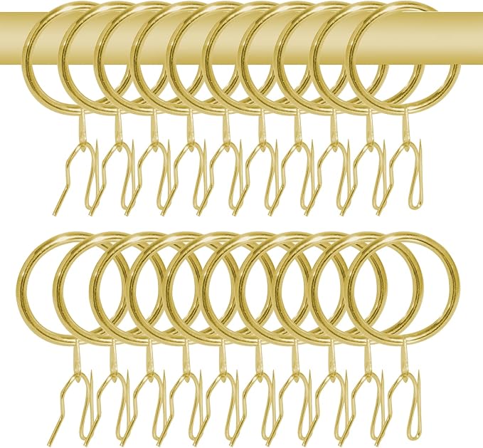 40 Pcs Metal Curtain Rings Drapery Rings Curtain Rod Rings and Metal Curtain Hooks Drapery Hooks Drapery Pins, 30 mm Internal Diameter Curtain Hanging Rings for Window Door Shower Curtain (Gold)