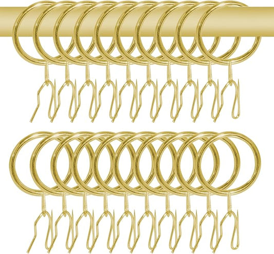 40 Pcs Metal Curtain Rings Drapery Rings Curtain Rod Rings and Metal Curtain Hooks Drapery Hooks Drapery Pins, 30 mm Internal Diameter Curtain Hanging Rings for Window Door Shower Curtain (Gold)