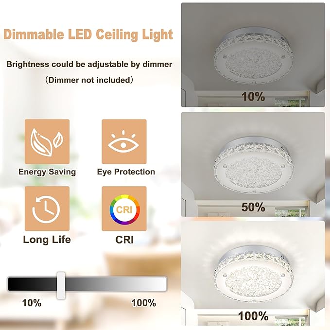 Modern Crystal Flush Mount Ceiling Light 4000K LED Flush Mount Crystal Ceiling Light Dimmable Small Chandelier for Bedroom Bathroom Staircase Dining Room Laundry Kitchen Foyer Hallway 8.3"