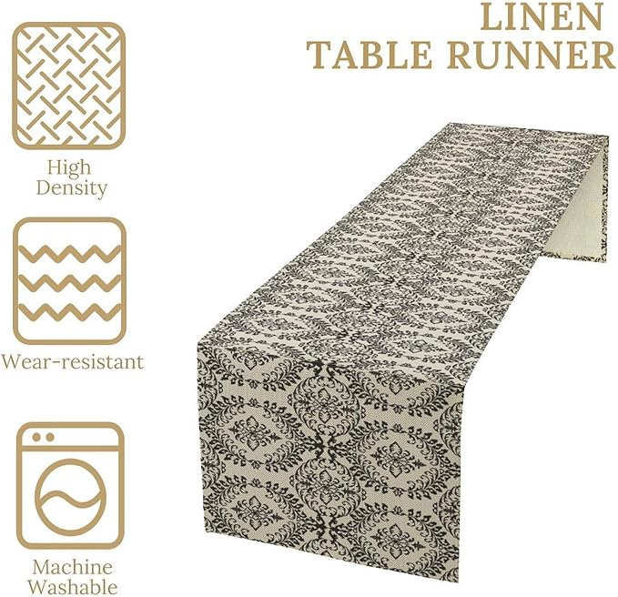 Moroccan Patterned Table Runner Black Beige Geometric Table Runner for Kitchen Dining Party Decor 13x36in