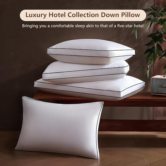 Feather Down Pillows Queen Size Set of 2 Pack, Luxury Hotel Collection Bed Pillows for Sleeping, Fluffy Soft Medium Firm Down Surround Gusseted Pillows for Side Back Stomach Sleepers 20 x 30 in