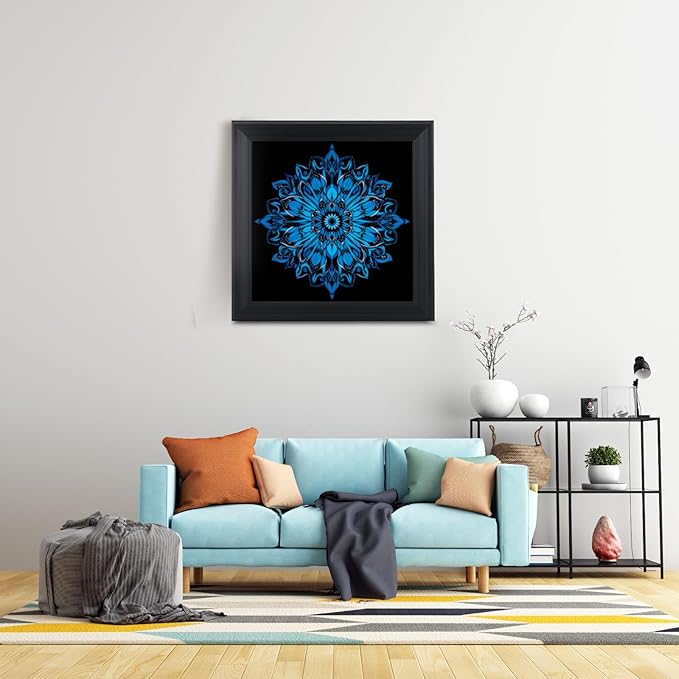 Brivoria Mandala Wall Art Home Decor, Large Framed Blue Mystic Waves Mandala, Modern Spiritual Wall Decor for Living Room Office Entryway or Meditation Space, Peaceful Statement Display, 20x20
