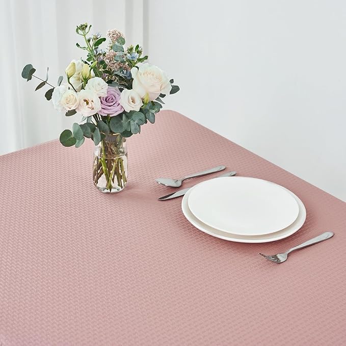maxmill Jacquard Tablecloth Stain Resistant Waterproof Wrinkle Free Spillproof Washable Soft Weaved Texture Table Cloth for Dining Room, Indoor Outdoor Use, Rectangle 60 x 140 Inch, Pale Blush
