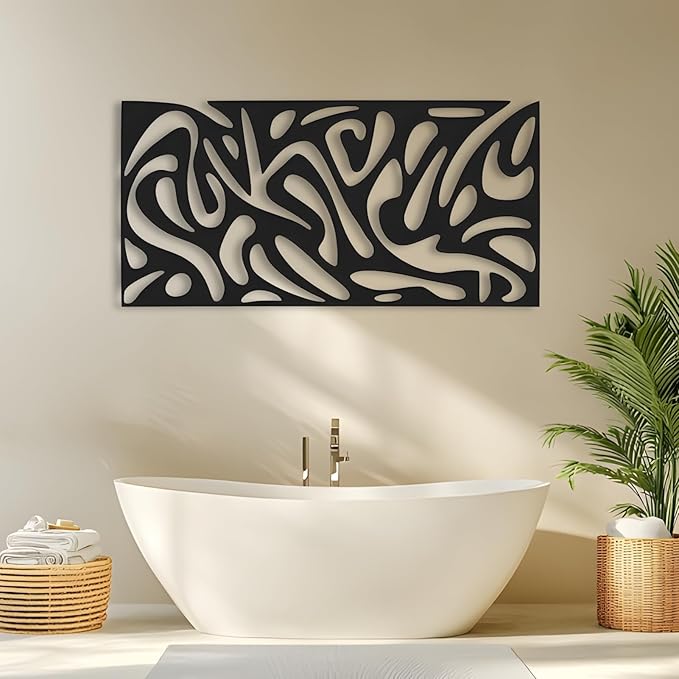 kuestboy Abstract Metal Wall Art, Modern Geometric Sculpture for Wall Decor, Line Art for Living Room, Entryway, Office, Black Steel Gallery Piece for Indoor Home Decor (28" X 14" | 70 X 35cm)