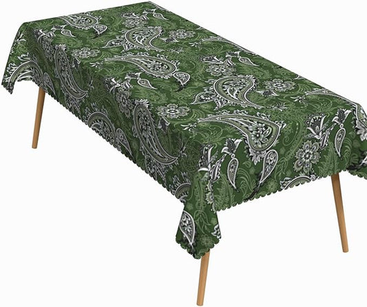 70x120 Inch Paisley Rectangular Tablecloth Green Boho Vintage Floral Table Cloth Bohemian Washable Durable Table Cover for Dining Banquet Garden Picnic Decor