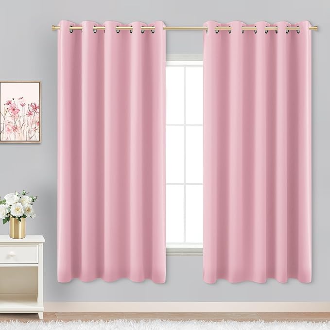 Pink Curtains 63 Inch Length for Baby Girls Nursery Decor,2 Panel Sets Pair Thick Room Darkening Heat Light Blocking Grommet Thermal Insulated Blackout Curtain for Bedroom Girls 72x63 Inches Long
