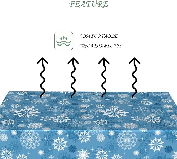 52x70 Inch Christmas Theme Rectangle Tablecloth Winter Snowflakes Blue White Table Cloth Washable Durable Table Cover for Kitchen Dining Home Banquet Xmas Party Decor