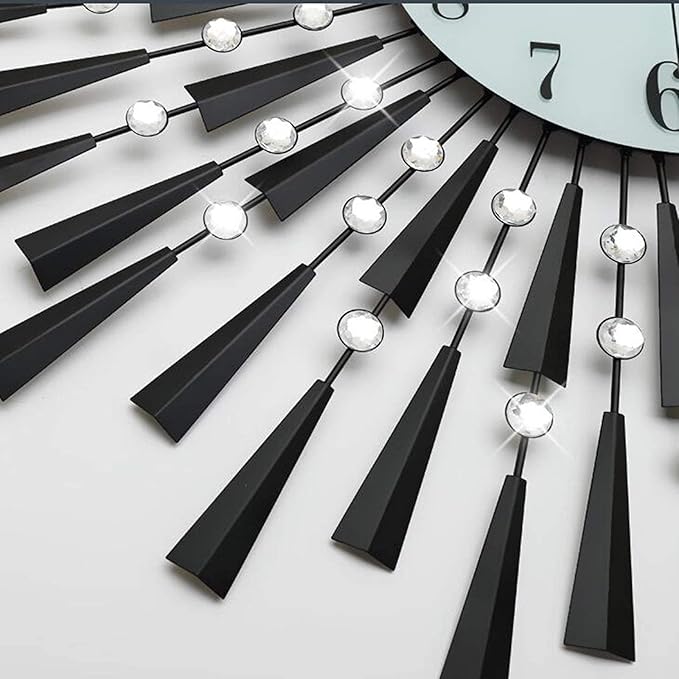 Large Wall Clock Decorative Wall Clocks 3D Non-Ticking Silent Quartz Clocks with Arabic Numerals for Living Room Home Kitchen Decor (Black, Large)