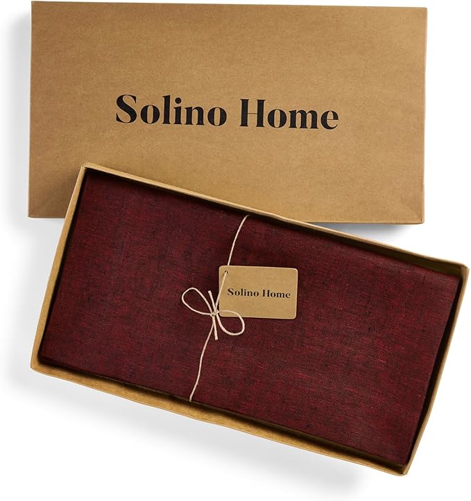 Solino Home Square Linen Tablecloth 52 x 52 Inch - 100% Pure Linen Red Garnet Table Throw - Athena, Machine Washable Tablecloth for Fall, Autumn, Thanksgiving, Holiday, Winter
