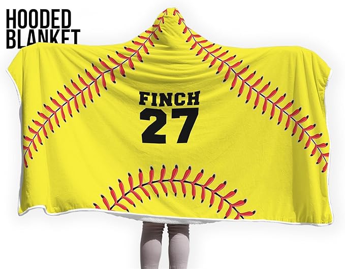 Personalized Softball Hooded Blanket Game Day Custom Hooded Fleece Blanket with Name Number Softball Wearable Blanket University Team Blanket Gift for Sports Fans Kids Adult Graduation