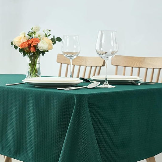 maxmill Christmas Tablecloth Stain Resistant Waterproof Wrinkle Resistant Spillproof Washable Weaved Texture Table Cloth for Dining Room, Holiday Dinner, Rectangle 60 x 140 Inch, Hunter Green