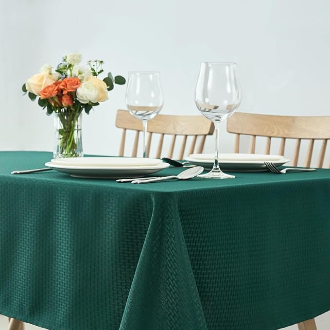 maxmill Rectangle Tablecloth Weaved Design Water Resistant Wrinkle Free Spill-Proof Soft Table Cloth for Dining Room Decoration, Banquet, Christmas Holiday Dinner, 52 x 108 Inch, Hunter Green