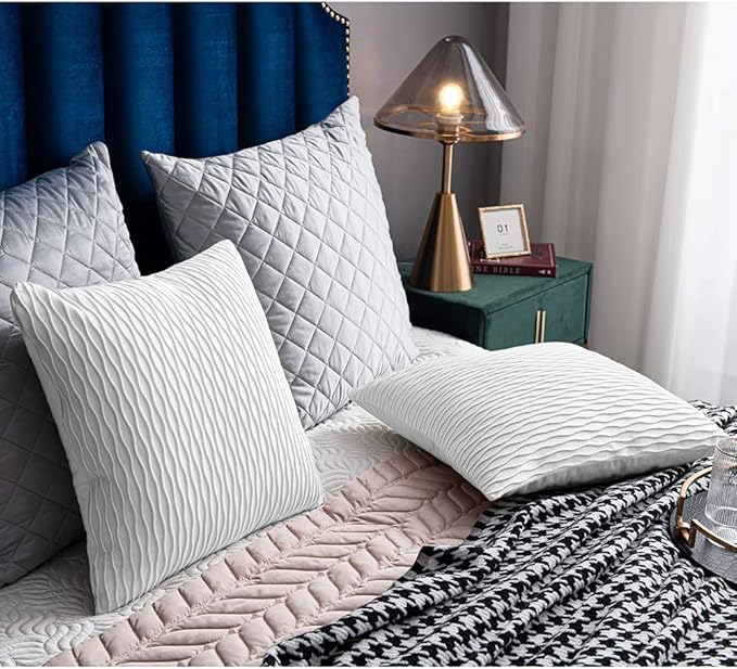 White Striped Couch Pillow Cases: 2 Pack 20x20 Inch Original Velvet Square Throw Pillow Covers for Farmhouse Home Decor