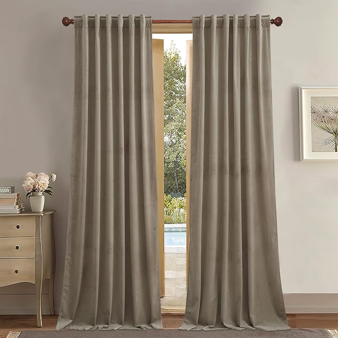 StangH Camel Beige Light Blocking Velvet Curtains Extra Long for High Ceiling, Rustic Decor Tall Window Treatment Winter Chill Blocking Sound Dampening for Villa, W52x L144, 2 Panels