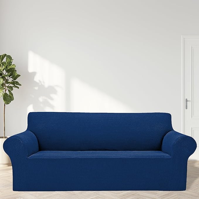 Cupuamon 2025 New Stretch Sofa Slipcovers Couch Cover for 3 Cushion Furniture Protector Sofa Covers with Elastic Bottom Jacquard Fabric Small Checks for Pets, Kids -Sofa, Classic Blue