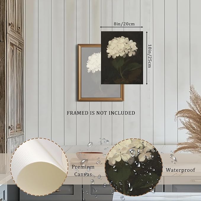 XOCUUI Unframed Wall Art for Living Room Decoration Canvas Room Decor White Hydrangea Oil Painting Canvas Prints Bedroom Bathroom Wall Art Kitchen Office Wall Decor 8x10in