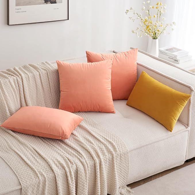 MIULEE Pack of 2, Velvet Soft Solid Decorative Square Throw Pillow Covers Set Cushion Cases Pillowcases for Spring Sofa Bedroom 18x18 Inch Coral Red