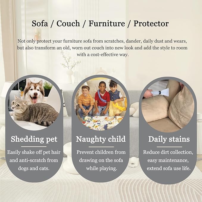 DREAMINGO Modern Minimalism Light Grey Couch Cover Sectional Sofa Covers for 3 Cushion Couch Washable Chenille Pet Couch Protector for Dogs Boho Herringbone Sofa Furniture Slipcover, 71"x150"