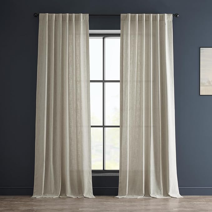 HPD HALF PRICE DRAPES Heavy Faux Linen Light Filtering Curtains for Bedroom 84 Inches Long (1 Panel) - Rod Pocket Curtains for Living Room - Window Curtains Home Decor - 50 X 84, Melted Cream