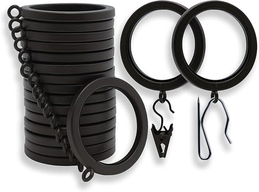 BlastHome® Luxury Curtain Rings – Premium Metal with Quiet, Smooth Nylon Inserts – Pinhooks and Clips Included – 1 1/2" Inside Diameter – 18 Rings for Two Standard Curtains – Brushed Dark Brown