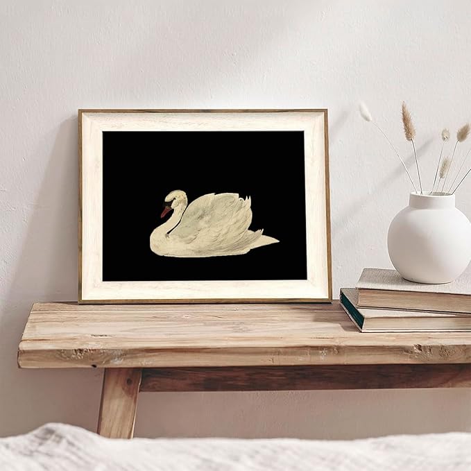 XOCUUI Vintage Swan Canvas Wall Art for Living Room, Vintage Home Decor Animal Oil Painting Summer Room Decor Bathroom Wall Decor, Swan Black And White Wall Art Prints - 11" X 14" - Unframed