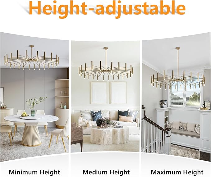 KCO Lighting Mid Century Modern Gold Sputnik Chandelier 24-Light Antique Brushed Brass Large LED Chandeliers Farmhouse Hanging Semi Flush Mount Ceiling Light Kitchen Island Dining Pendant Lights