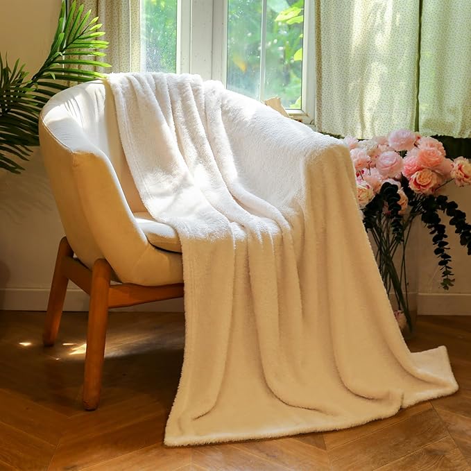 Plush Fleece Throw Blanket for Couch and Bed, Fluffy Fuzzy Cozy Lightweight Soft Blankets All Season Use (40x50 Inches,White)