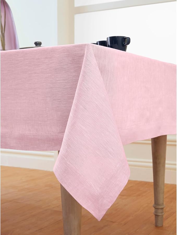 Solino Home Linen Tablecloth 60 x 132 Inch - 100% Pure Linen Bubblegum Pink Table Cloth for Rectangle Tables - Athena, Machine Washable Tablecloth