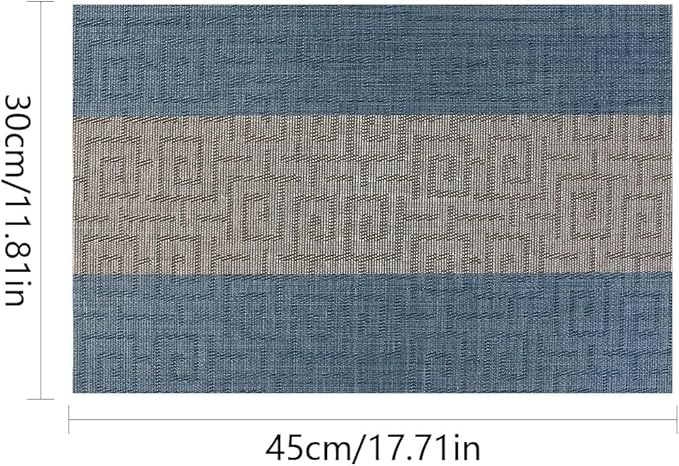 FAVE Placemats Set of 4 Indigo Blue Woven Placemats Durable and Wipeable Vinyl Placemats Heat Resistant Table Mats Set of 4 High Texture Place Mats for Kitchen Table (Indigo Blue, 12"x18"-4PCS)