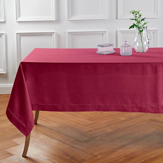 Solino Home Beet Linen Tablecloth 60 x 90 Inch - 100% Pure Linen Hemstitch Table Cloth for Rectangle Tables - Classic Hemstitch, Machine Washable Tablecloth for Fall, Thanksgiving, Christmas, Winter