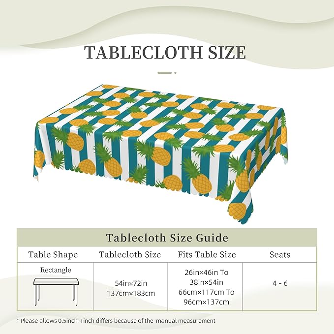 Pineapple Tablecloth Pineapple Blue and White Stripes Rectangle Tablecloth Fruits Decorative Table Cover 54×72 Inch Washable Table Cloth for Kitchen Dining Room Party