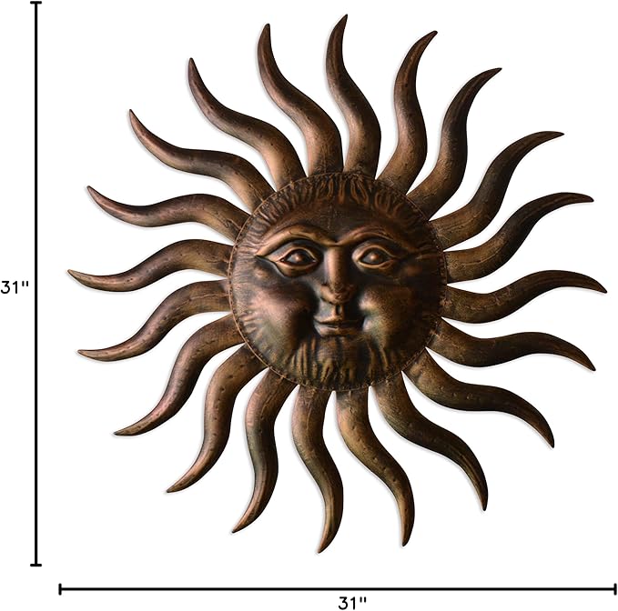 Comfy Hour Metal Wall Art Decor Outdoor Inside with 3D Sun Face, 31" Large Outside Sun Metal Decorations Hanging on House, Living Room, Bedroom, Patio, Fence, Yard (Bronze)