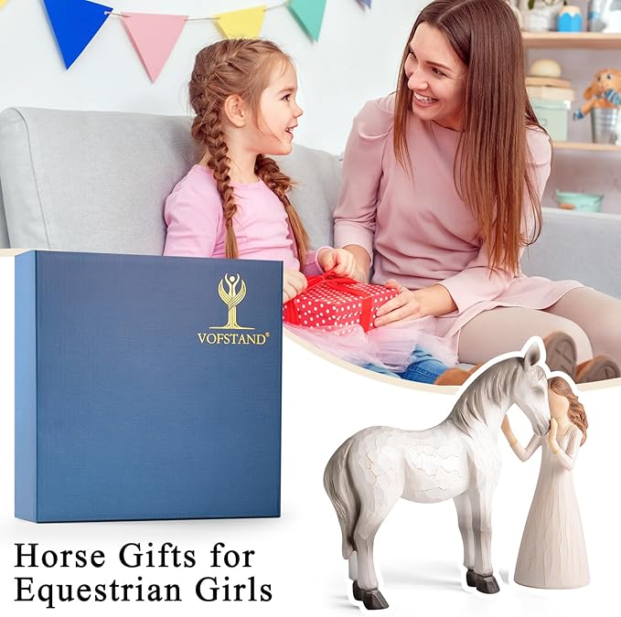 Horse Gifts for Girls Women - Girl Embraces Horses Figurine Gifts for Horse Lovers Women Sculpted Hand-Painted Resin Horses Stuff Cowgirl Equestrian Decor