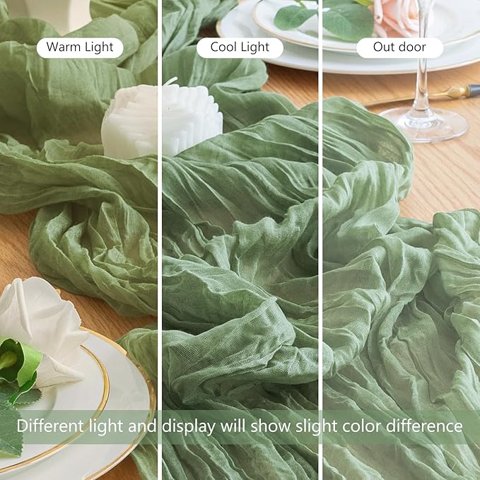 Wokceer Cheesecloth Table Runner 10FT Sage Green Boho Gauze Christmas Fall Cheese Cloth Table Runner for Party Long Rustic Sheer Thanksgiving Table Runners for Baby Bridal Shower Wedding Easter Table