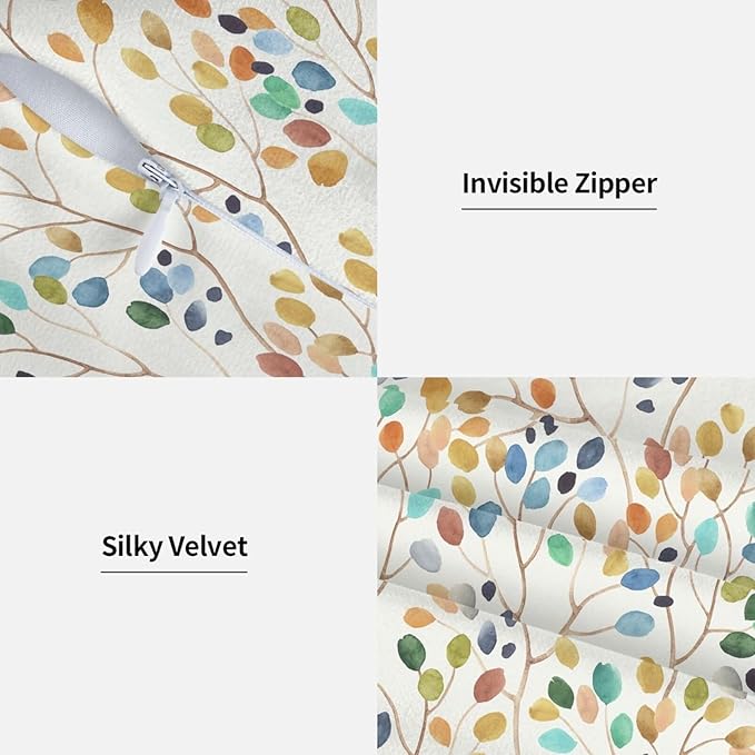 Spring Floral Pillow Covers 20x20 Inch Set of 2 Colorful Leaves Throw Pillow Cover Vintage Plant Flower Square Pillowcase Cushion Cases for Home Couch Bed Sofa