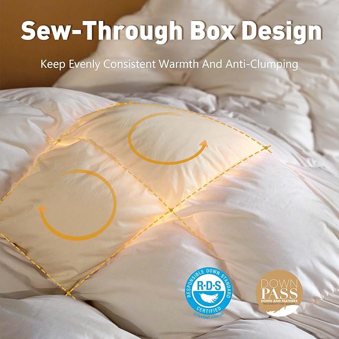 Fluffy Goose Feather Down Fiber Comforter Queen, Luxury Hotel Quilted Duvet Insert, All Season Aesthetic Comfortable Bedding Duvet with Cotton Blend Shell 90x90Inch