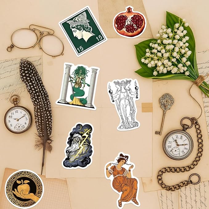 Vintage Greek Mythology History Stickers - 50Pcs Vinyl Waterproof Greece Stickers for Laptops,Water Bottles,Scrapbook,Journals