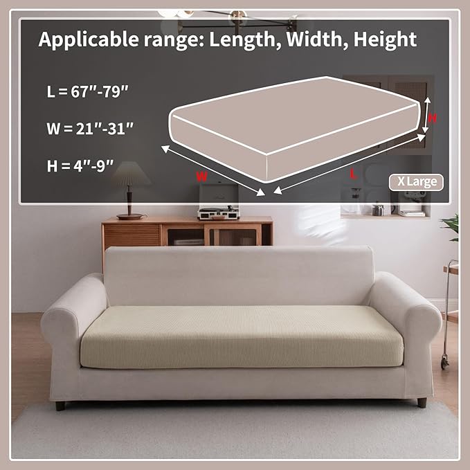 Sectional Couch Covers, Wear Resistant Stretch Sofa Covers Washable Soft Couch Cushion Covers Anti Slip Furniture Protector Sofa Slipcovers for Pets (1 Piece Oversized Sofa Cushion, Light Brown)