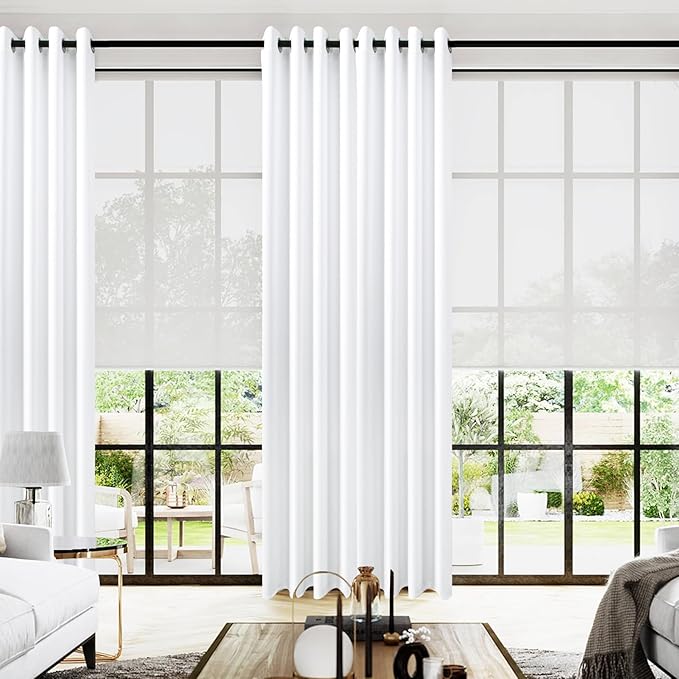KOUFALL Extra Long White Curtains 120 Inches Long for Living Room,Window Treatments Coverings Drapes Room Darkening 60-70% Blackout Draperies,52 by 120 Inch Length