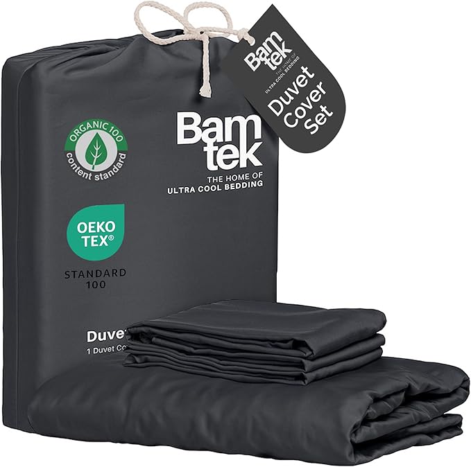 Duvet Cover Set - 100% Viscose Derived from Bamboo Duvet Cover King Size, 3 PC Luxury Cooling Duvet Cover for Hot Sleepers, Buttery Soft Comforter Cover & 2 PC King Pillowcases, Charcoal
