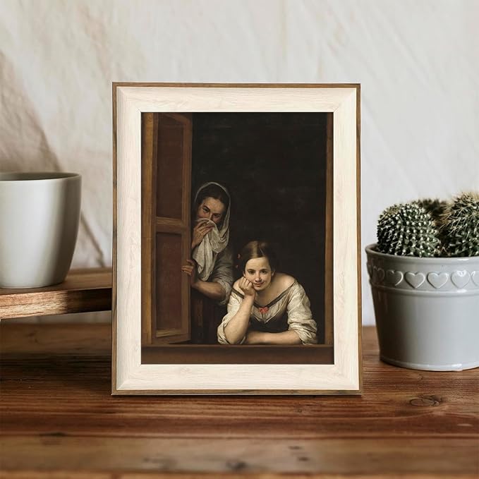 XOCUUI Oil Painting Vintage Poster of Girl on The Windowsill and Woman Portrait in Window Victorian | 8x10 Antique Print | Unframed Wall Art | Old Style Gift | Rustic Home Office Decor