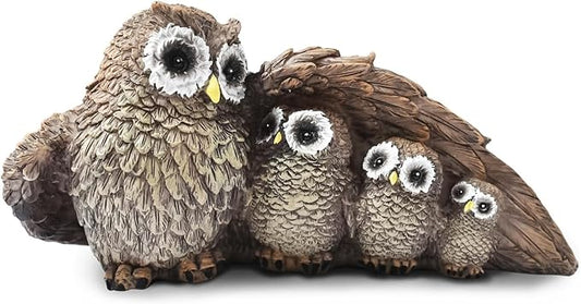 Resin Owl Family Statue, Mother Owl with Three Baby Owls Figurine, Cute Animal Sculpture for Home Décor, Rustic Woodland Table Ornament, Mother’s Love Figurine, Gift for Bird Lovers