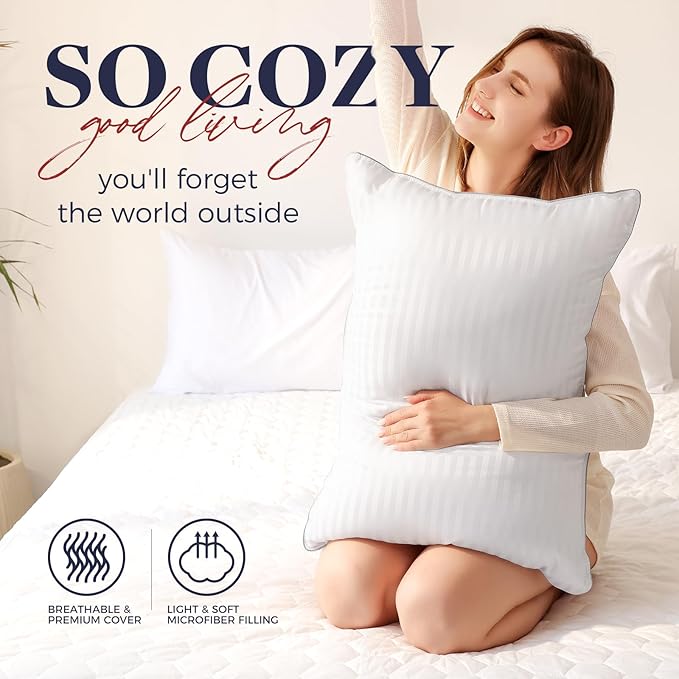 Basic Beyond Queen Size Pillows Set of 2 - Soft 20 x 28 Inches Down Alternative Pillows Queen Size Set of 2 for Back, Stomach or Side Sleepers