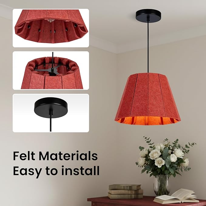 Pendant Light with Felt Lampshade, Modern Hanging Lamp Fixture, DIY Acoustic Pendant Light Chandeliers for Kitchen Island, Living Room, Dining Room, Bedroom, Office (D15.7"x11")