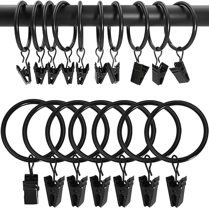 100 Pack Metal Curtain Rings with Clips, Drapery Clips Hooks, Decorative Curtain Rod Clips 1.5 in Interior Diameter, Vintage Black
