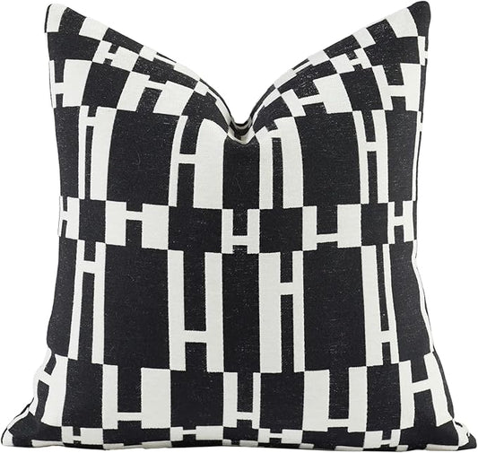 New 20x20'' inches Throw Pillow Cushion Covers - White H Letter Black Color Chenille Jacquard Embroidery Luxury Modern Style Couch Sofa Bed Pillow Cover for Living Room Bedroom